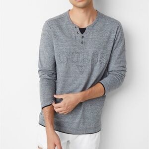 GUESS Reese Logo Marled Henley Long Sleeve Shirt